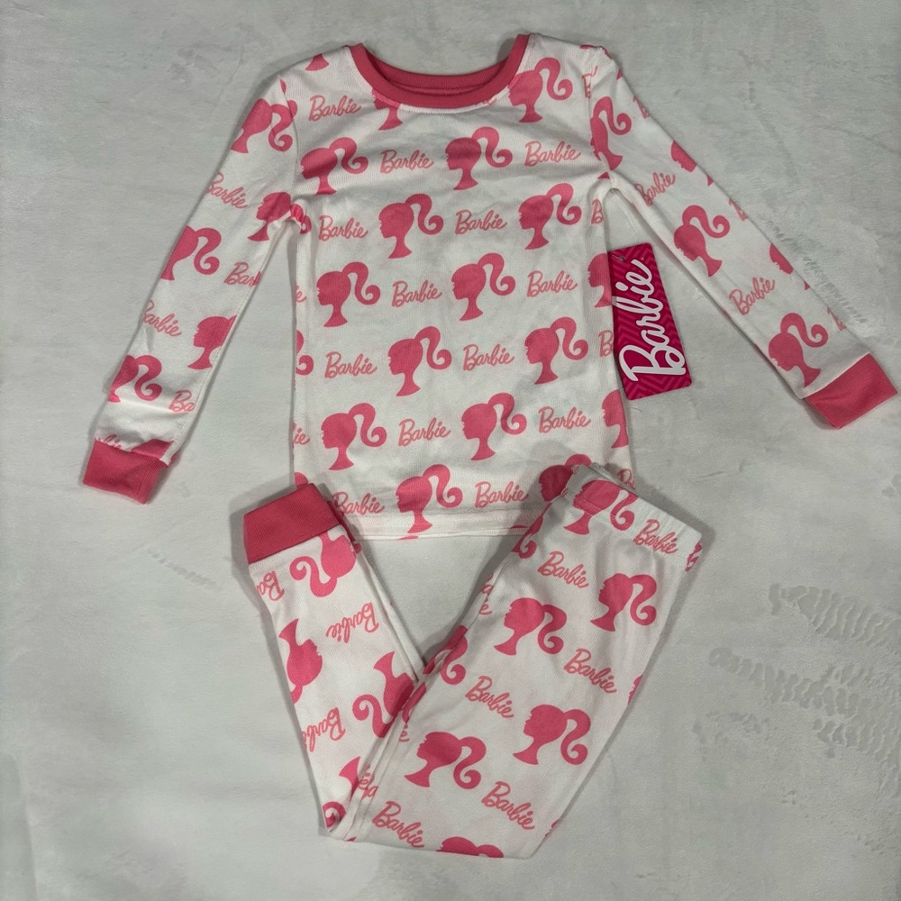 Girls Barbie Pink and White Matching Pajama Set
